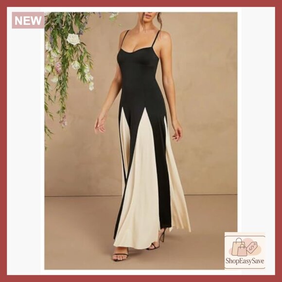 Elegant Spaghetti Strap Maxi Dress Flowy Formal Party Wear Chic Minimal - Picture 5 of 5